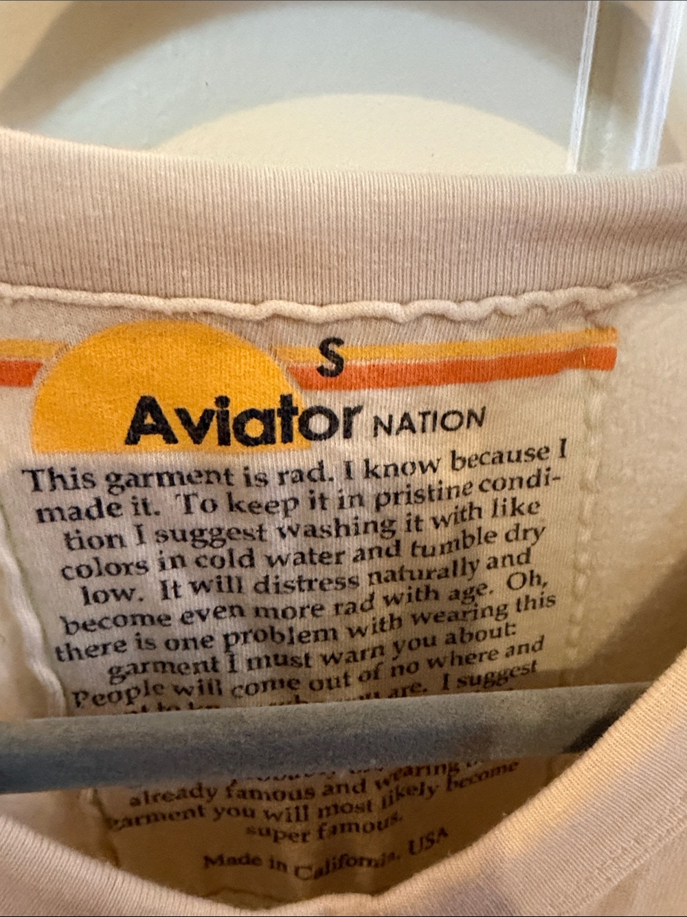 Aviator Nation Cream Crewneck with Blue Gradient Stripes - Picture 3 of 3